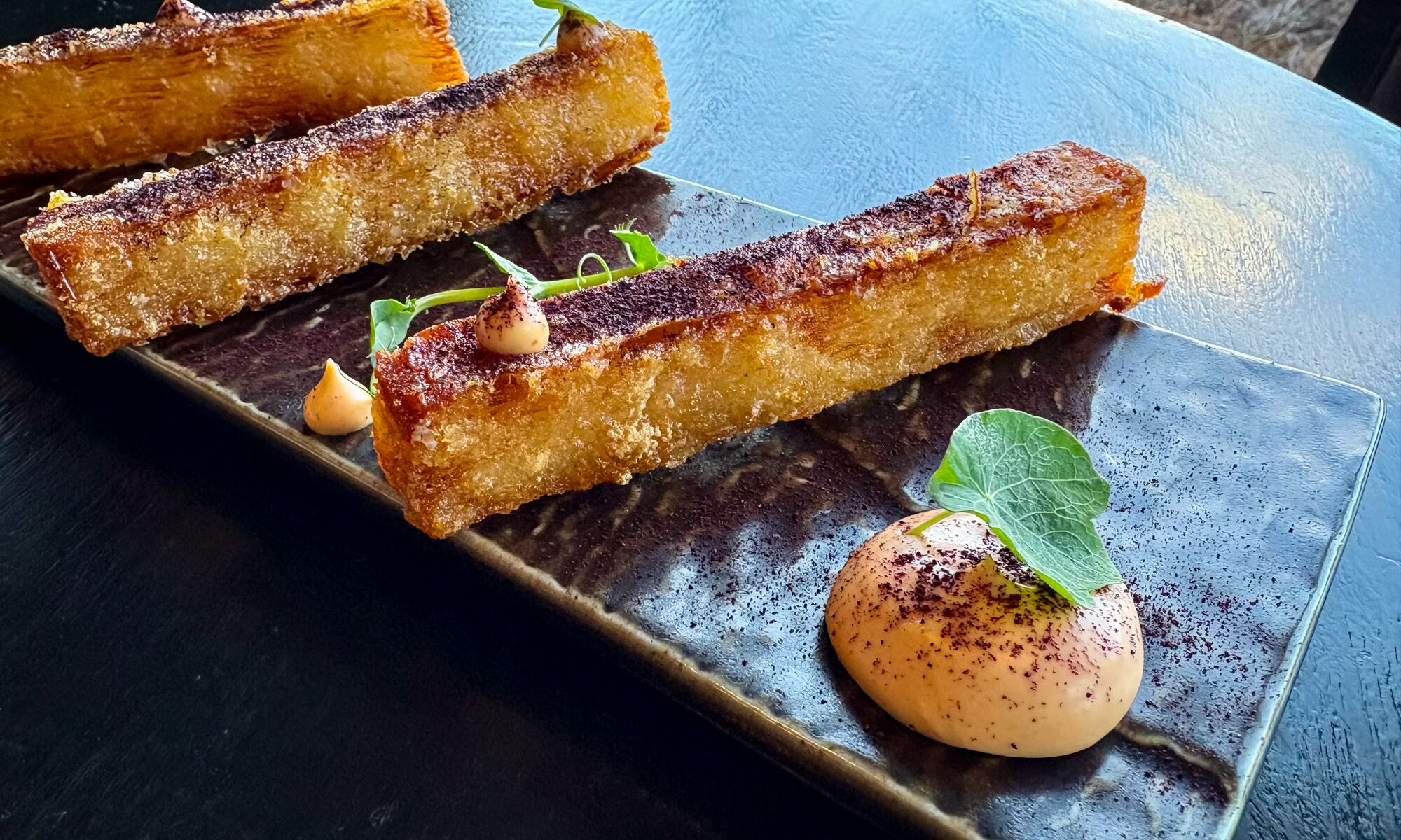 Potato Pave Crisps with Saskatoon Dust at Juniper Bistro in Banff.